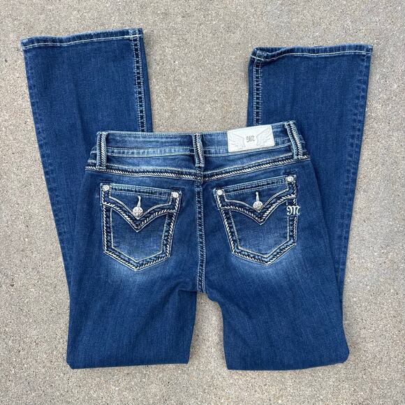 Miss Me Denim - Miss Me Bling Embroidered Faux Flap Pocket Mid Rise Boot Cut Jeans 29x32